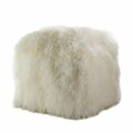 Doba-Bnt SARO  Mongolian Lamb Fur Wool Pouf Ottoman  Ivory SA2657880